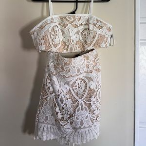 White and Beige Lace Two Piece Bodycon Mini Dress from Mad for Love